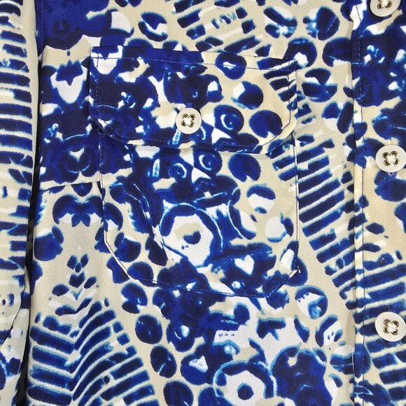 WOMENS CABI SHIRT DRESS BUTTON FRONT NAVY CREAM PATTERN LONG SLEEVE SIZE SMALL - Picture 8 of 8